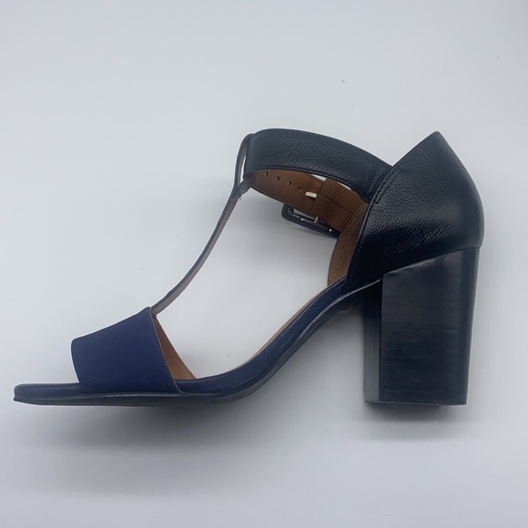 True Soul - Blue Suede And Black and Silver Leather Open Toe Heels Size 7 - Picture 8 of 15